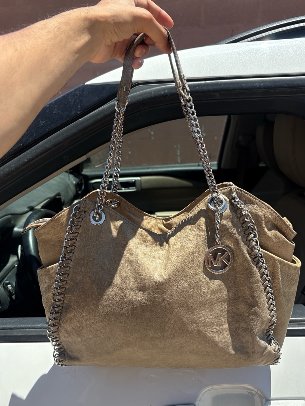 Michael Kors Chelsea Distressed Leather Shoulder Tote.